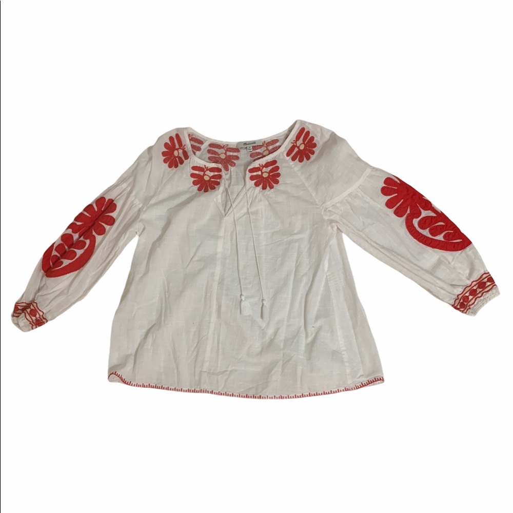 Madewell floral embroidery peasant top xs